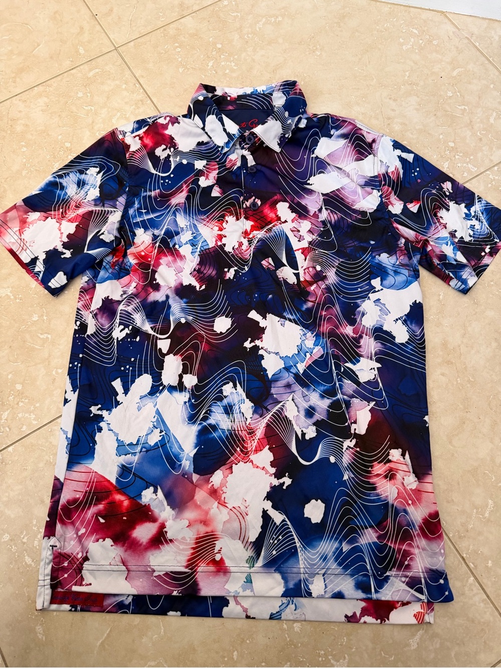 Robert Graham Rip Tide Multicolor Abstract Wave-Print Polo - Blue/Red/White